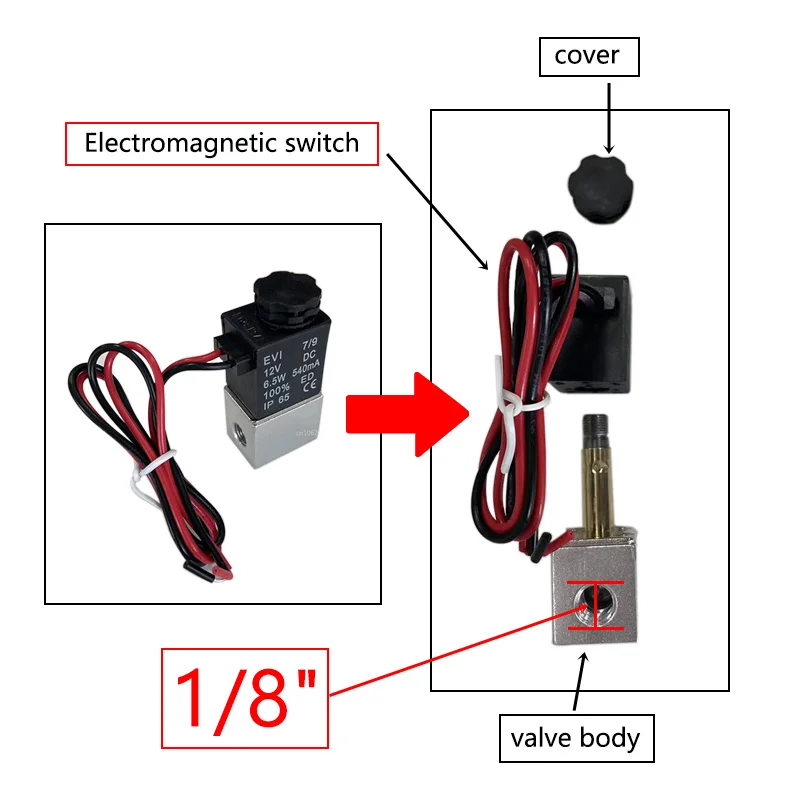 Электромагнитный клапан Normally Open DC 12V 24V AC 110V 220V Solenoid Valve 1/8\ Пневматика — деталь 3