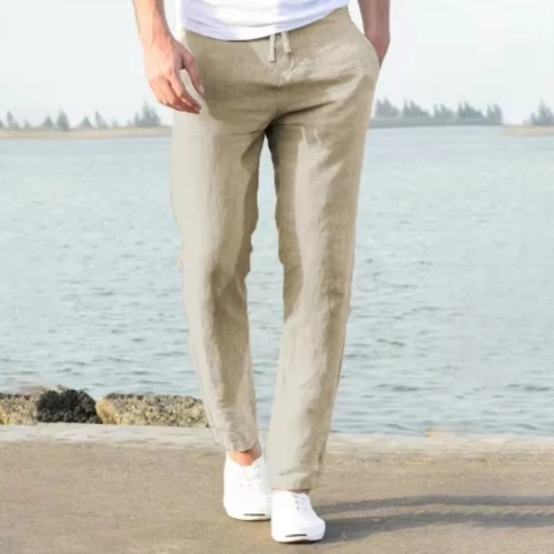 Men\'s Linen Pants Summer Male Breathable Linen Trousers Sweatpants Solid Color Linen Fitness Pants Jogging Fitness Streetwear