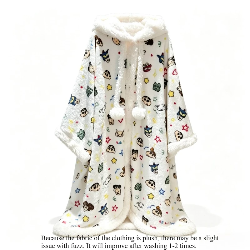 Crayon Shin-chan cartoon  coral fleece hooded bathrobe kawaii autumn and winter warm homewear cape anime merchandise wholesale