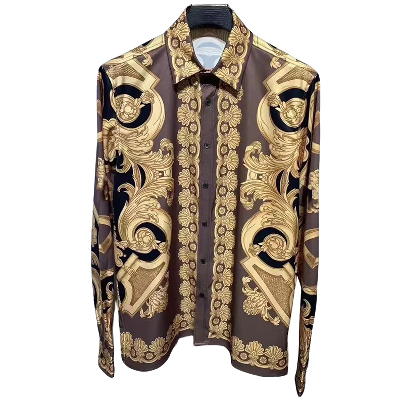 New Baroque printed men\'s shirt casual long sleeved shirt fashionable high-quality spring and autumn luxury 2024 Trendy Europe