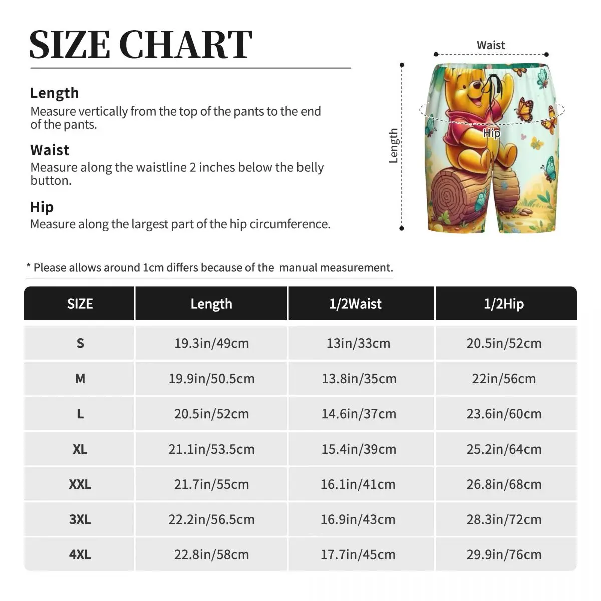 Benutzerdefinierte lustige Cartoon Winnie The Pooh Pyjama Shorts Nachtwäsche für Männer elastischen Bund Schlaf Lounge kurze Pjs mit Taschen