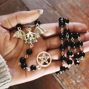 Gothic taco pendant necklace Rosario Black Necklace Five -pointed Star Witch Jewelry Gifts Halloween Fashion Party 8 Main Catholic Rosary Sales - №8