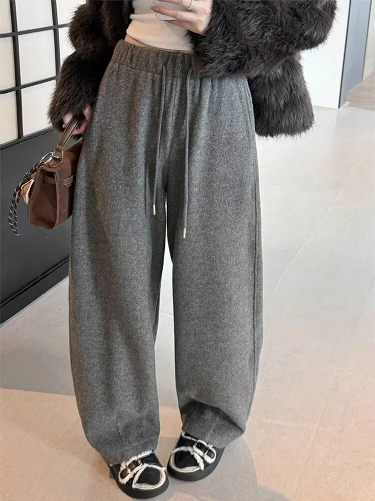 ey Fce اصطف السراويل واسعة الساق المرأة عارضة مستقيم الساق السراويل فضفاضة مريحة عالية الخصر مطاطا Waisand