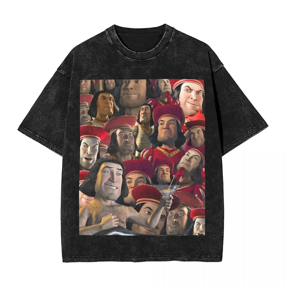 تي شيرت Streetwear Lord Farquaad تي شيرت مغسول بأكمام قصيرة تي شيرت هيب هوب تي شيرت علوي تي شيرت للرجال والنساء