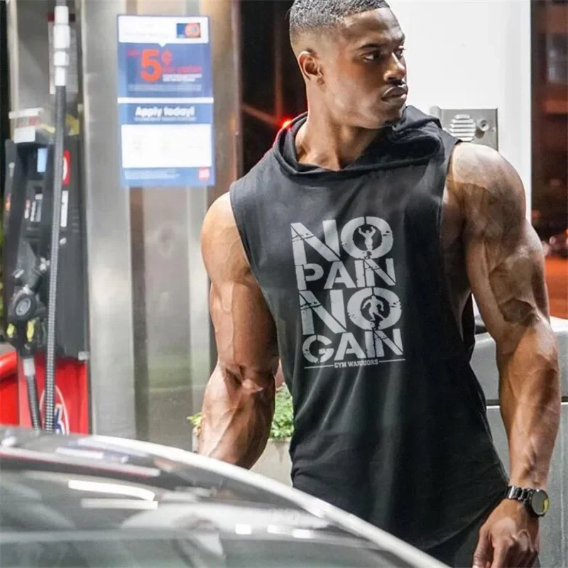 WAZZAP Débardeur Homme NO PAIN NO GAIN Musculation - Tank Top Fitness Sans Manches Bodybuilding
