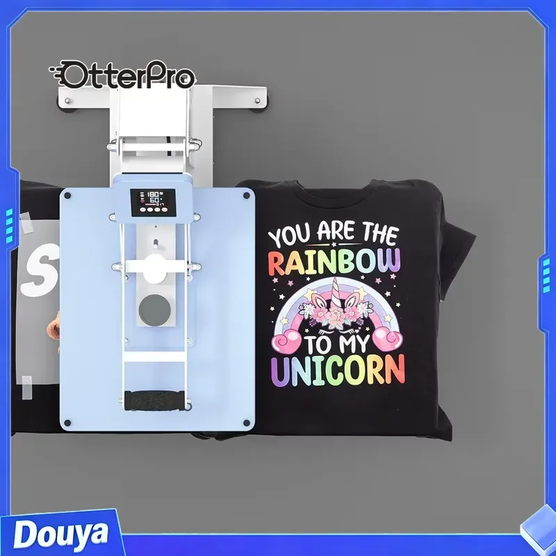 OtterPro Light Blue 40*50cm Dual Station Heat Transfer Machine New Textile Label Core Two Station Flat Heat Press