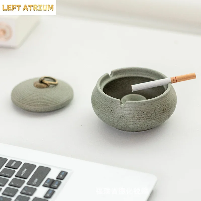 Kiln Changes Ceramic Ashtray with Lid Soot Storage Box Anti Fly Ash Ashtray Soot Organizer Home Decoration Statue Ornament Craft