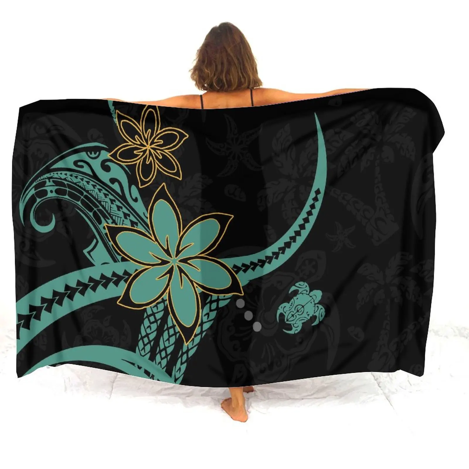 ハワイアンビーチバケーション女性のサロンビキニジャケット防風性と日焼け防止コートサロンスモックスカートポリネシアンパターンプリント