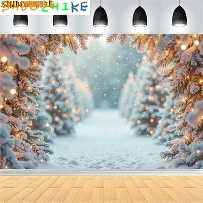 

Christmas Day New Year Party Photography Backdrops Prop Window Living Room Interior Xmas Tree Snow Theme Photo Background FN-02