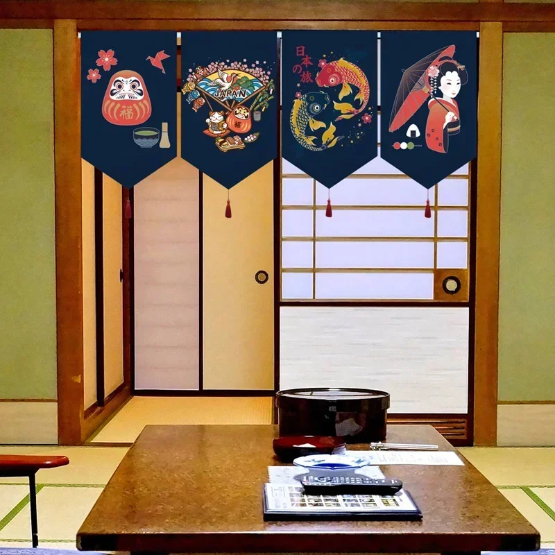 Giapponese Noren tenda corta Daruma Geisha tessuto cucina partizione Pennant Banner Tatami Izakaya Bar decorazione triangolo bandiera