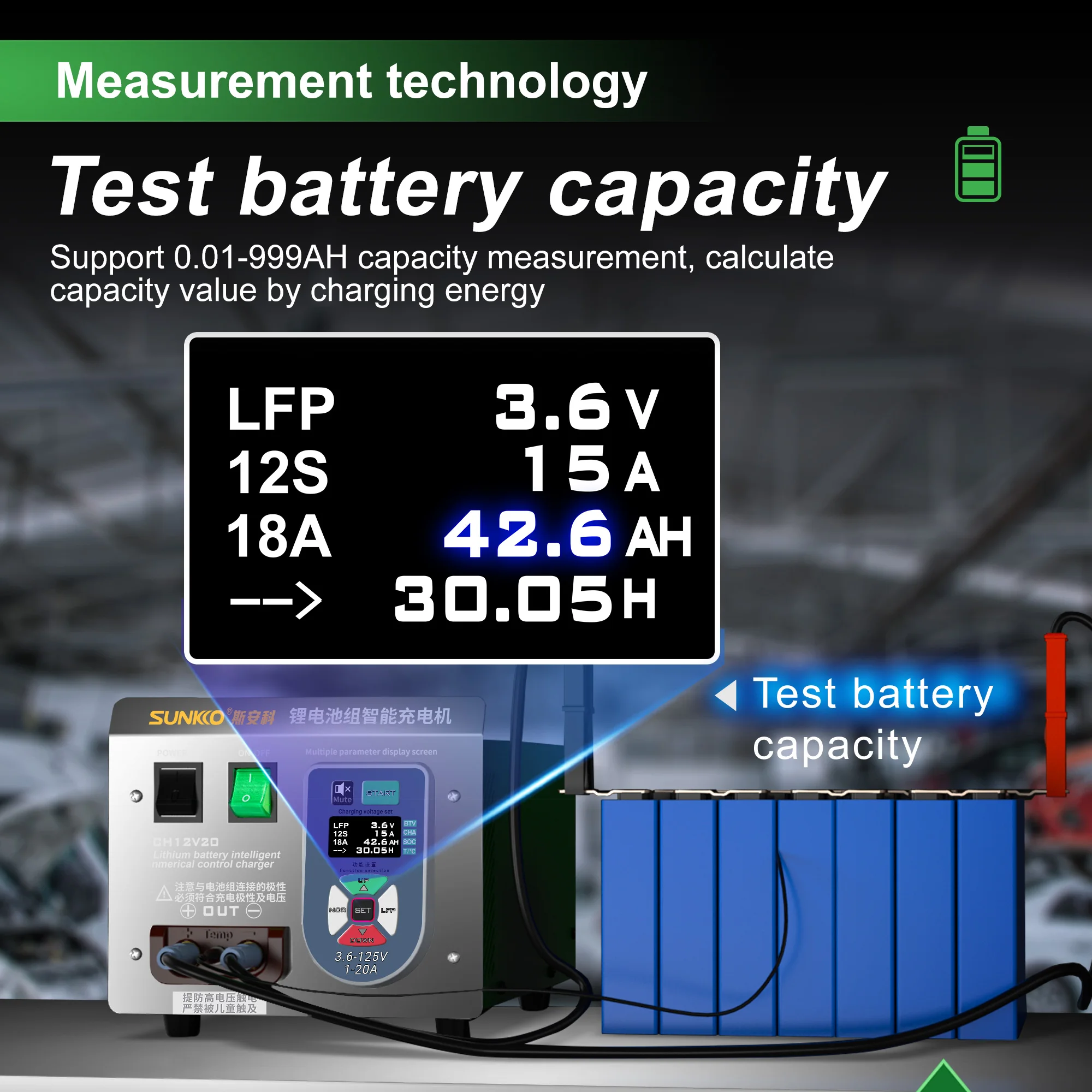 

SUNKKO CH12V20 Industrial Lithium Battery Pack Charger 20A, Multi-Safety Protection, for Solar/Vehicle/Electric Equipment