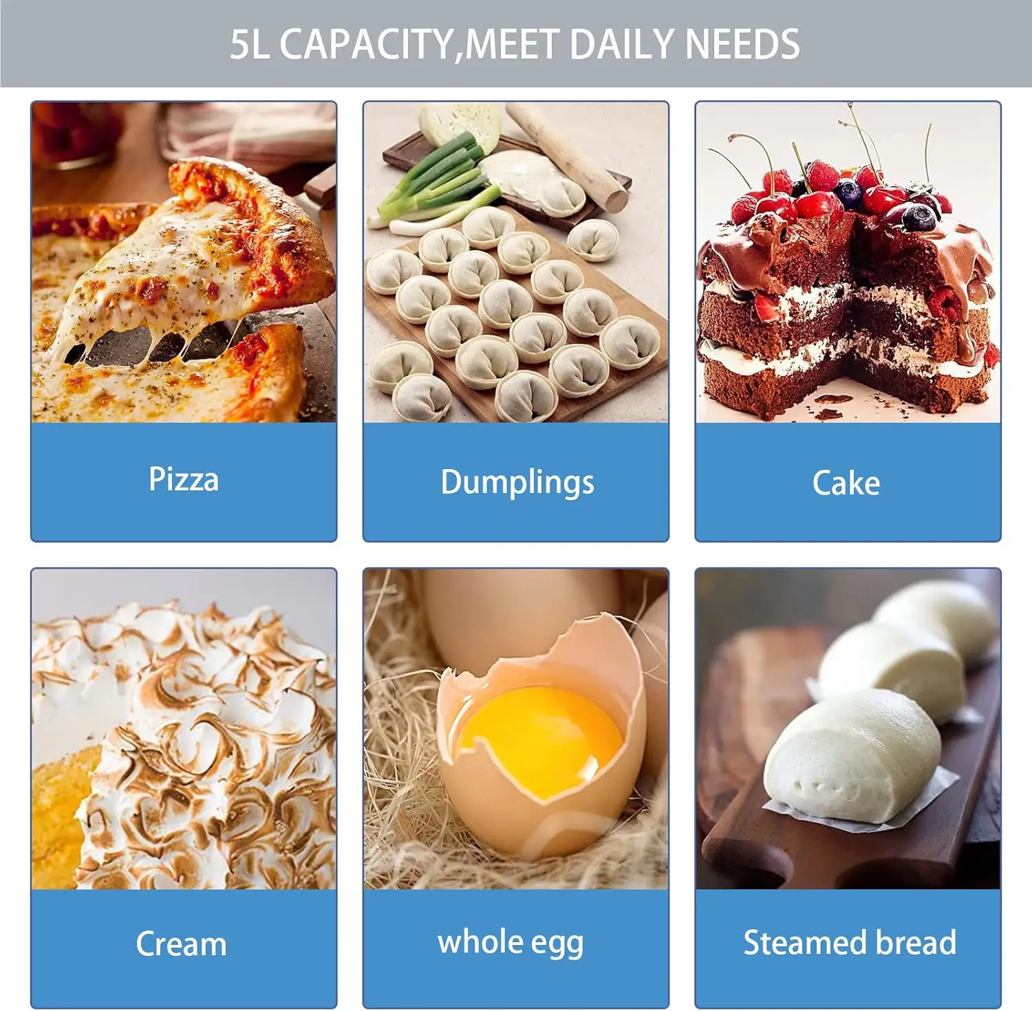 خلاط كهربائي عالي الطاقة 1200 وات 6 سرعات مع وعاء من الفولاذ المقاوم للصدأ برأس مائل للخبز والطبخ خلاط طعام المطبخ