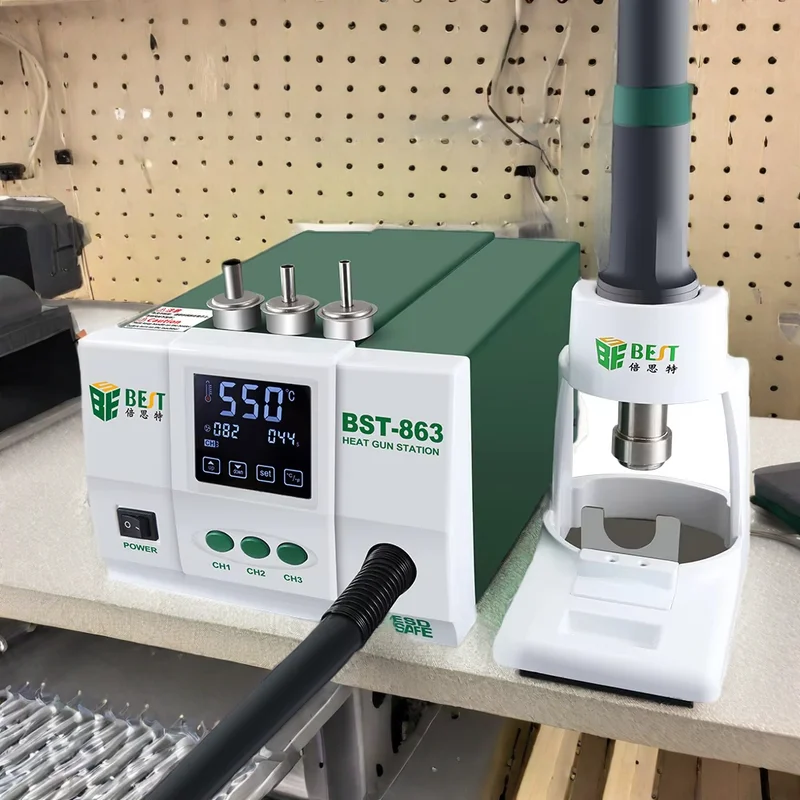 

BEST BST-863 Интеллектуальная паяльная станция 1200 Вт с ЖК-дисплеем, сенсорным экраном, платформа для сварки горячим воздухом и постоянной температурой