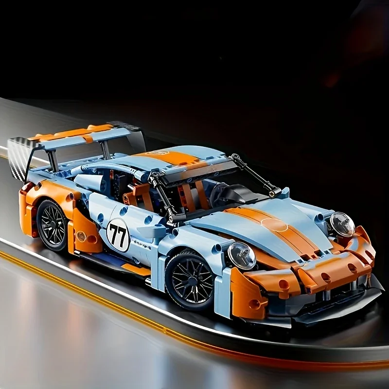 1:14 Orange-Blaues Baustein-Superauto, ABS-Kunststoff-Bausatz-Automodell, Geburtstags-/Weihnachts-/Halloween-/Erntedankfest-Geschenk – Detail 5