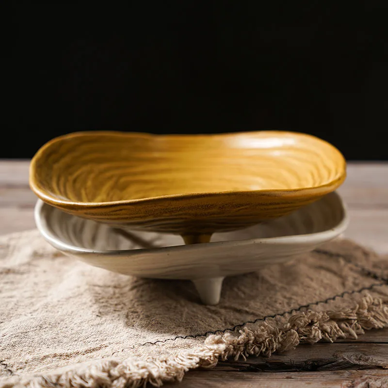 Vintage Ceramic Plates Unique Shape Dessert Cake Plate Creative Tripod Fruit Dish Retro Style