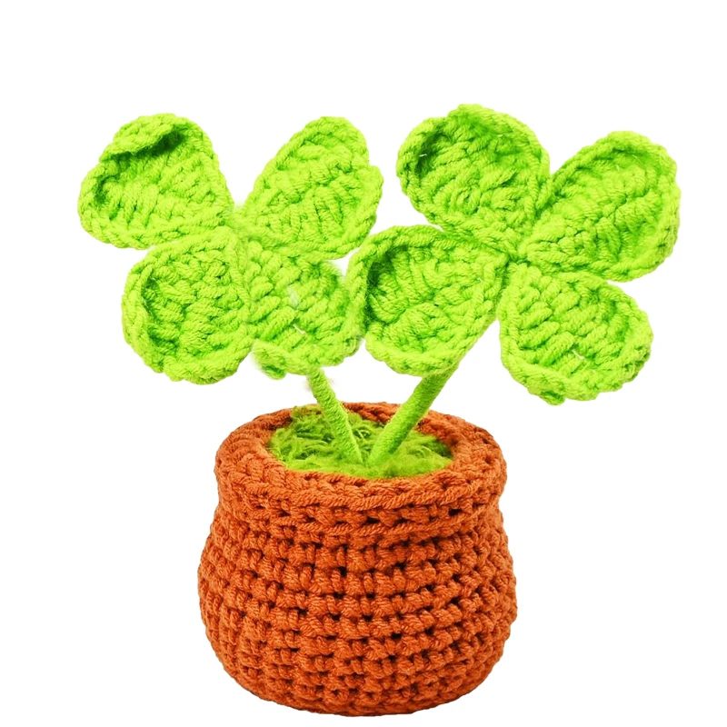 

Artificial Plants For Desk Decor Lucky Four Leaves Gifts for Friends Mum Teacher Handmade Crochet Plant