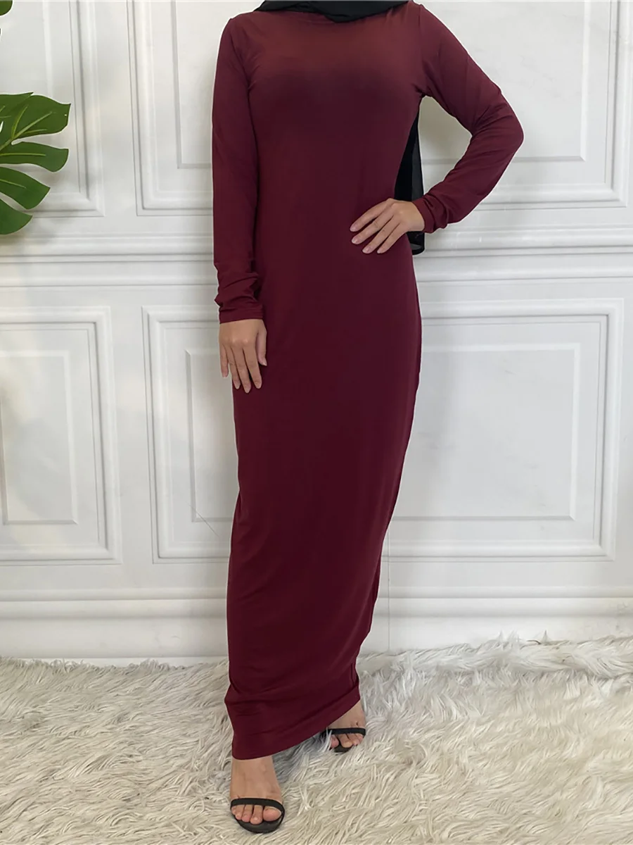 

Muslim fashion Middle East new Arab solid color Modal cotton base dress Dubai Turkey elegant women's dress