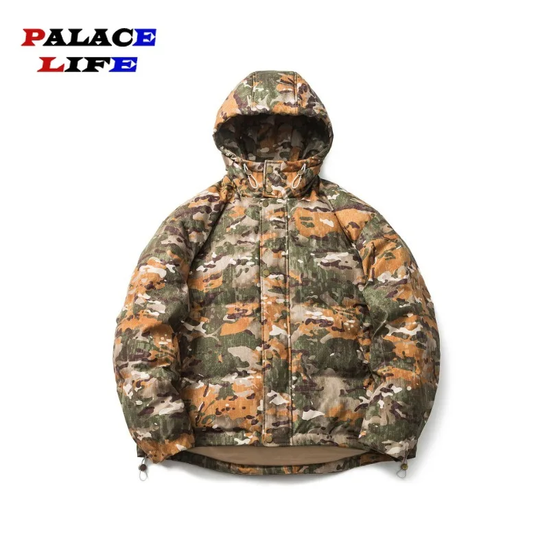 Winter Warm Men's Camouflage Parkas American Retro Hooded Loose Thickened Mens Jacket High Street Work Top Unisex Coat Clothing