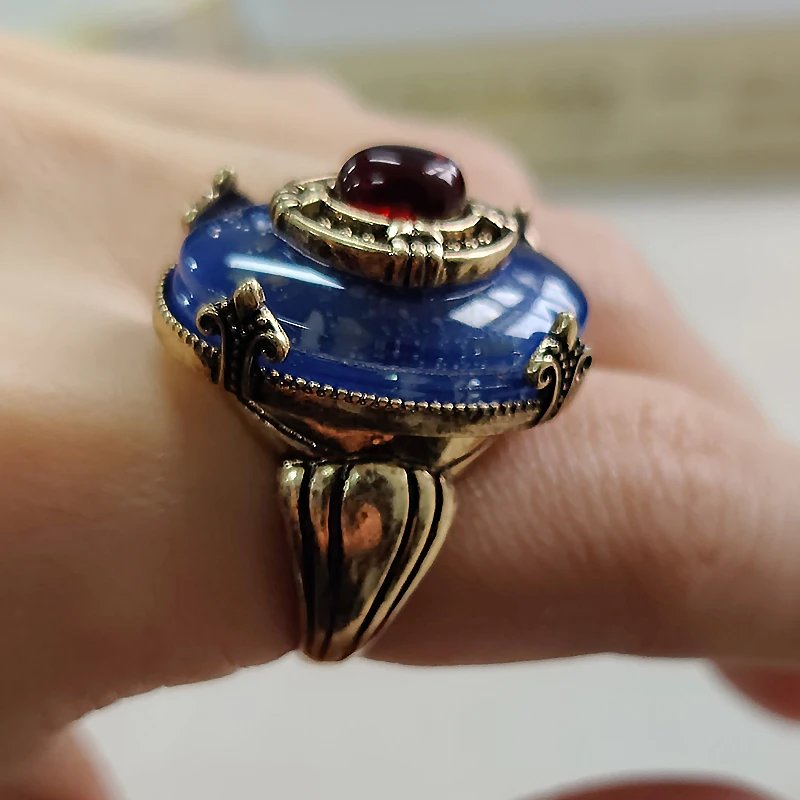 Vintage Deep Blue Geometric Design Open Rings