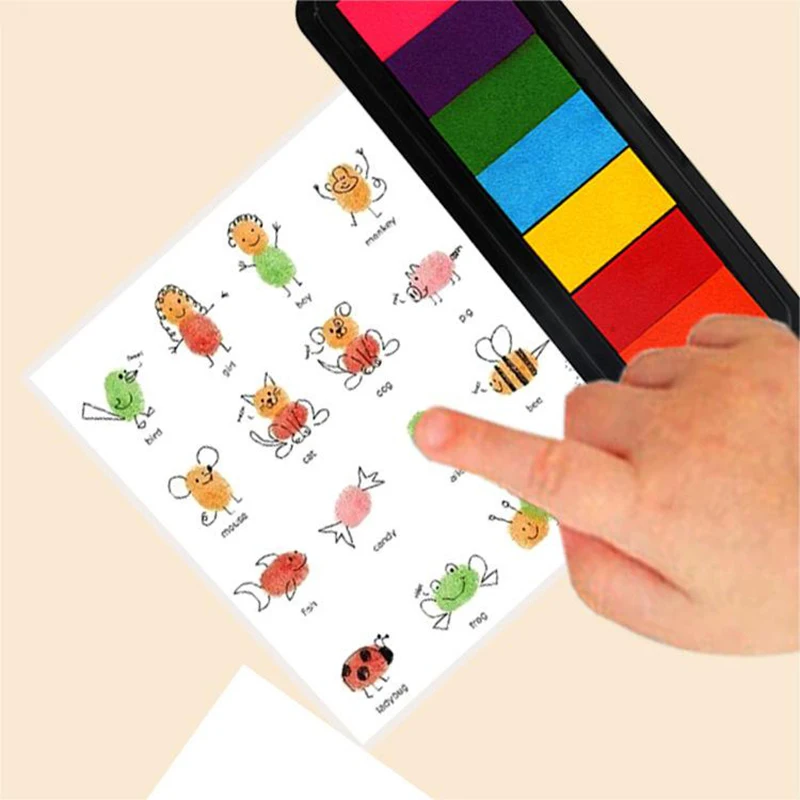 7 kleuren wasbare vingerverfset kinderen creatieve palmvingerverf inktkussen kinderen verf educatieve tool kit tekening stempelkussen speelgoed