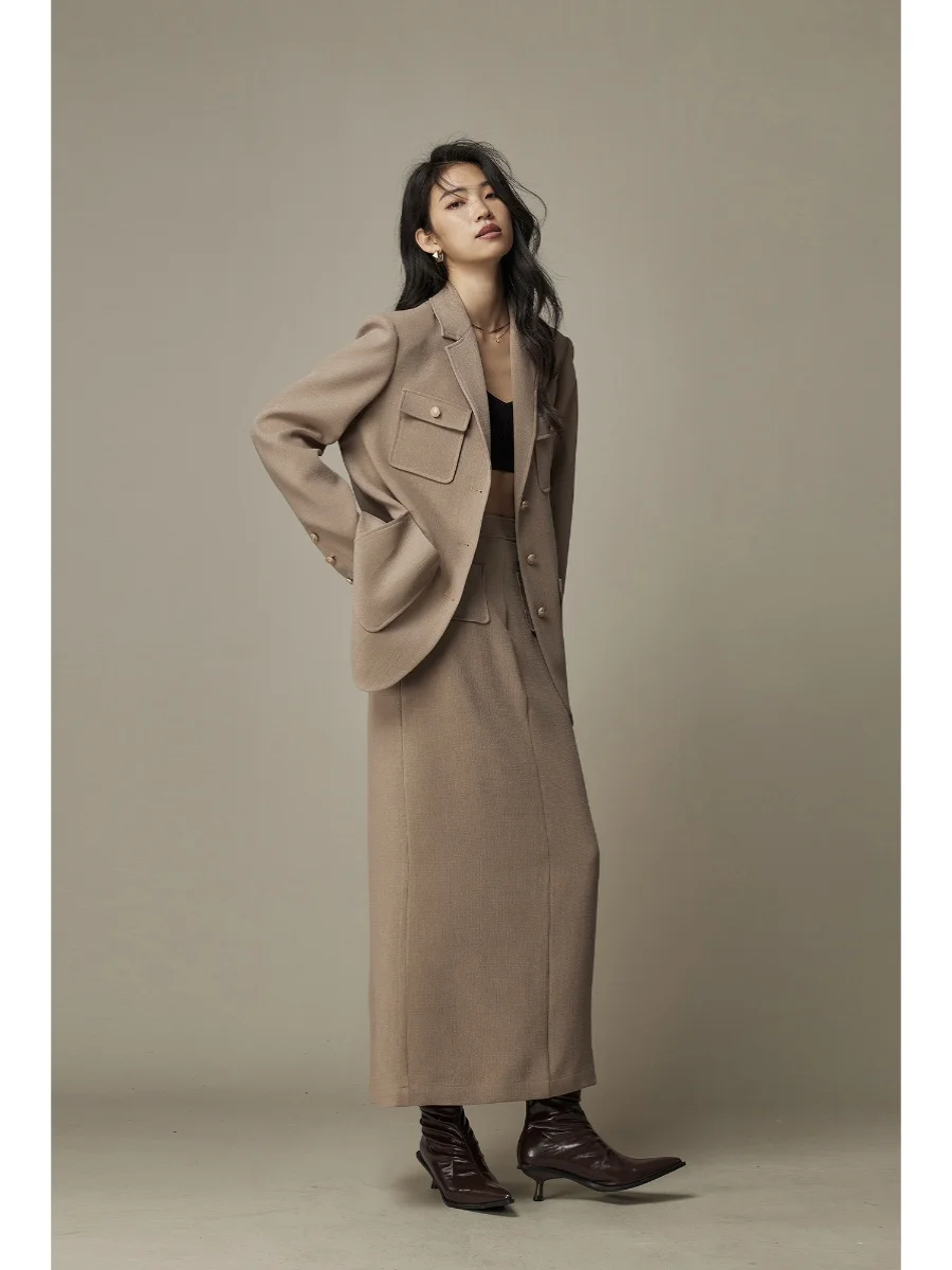 

Костюм Owyee Briti Sle из ацетатного трикотажа с пиджаком, брюками и юбкой для сильных женщин, оригинальный дизайн, рабочая одежда