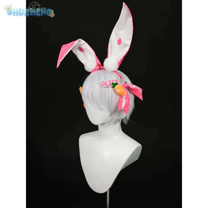 AL-1S أليس تأثيري حلي آلهة النصر: Nikke المرأة الحلو الوردي أرنب فتاة طوق عقدة خوذة مجموعة حفلة الهالوين #4