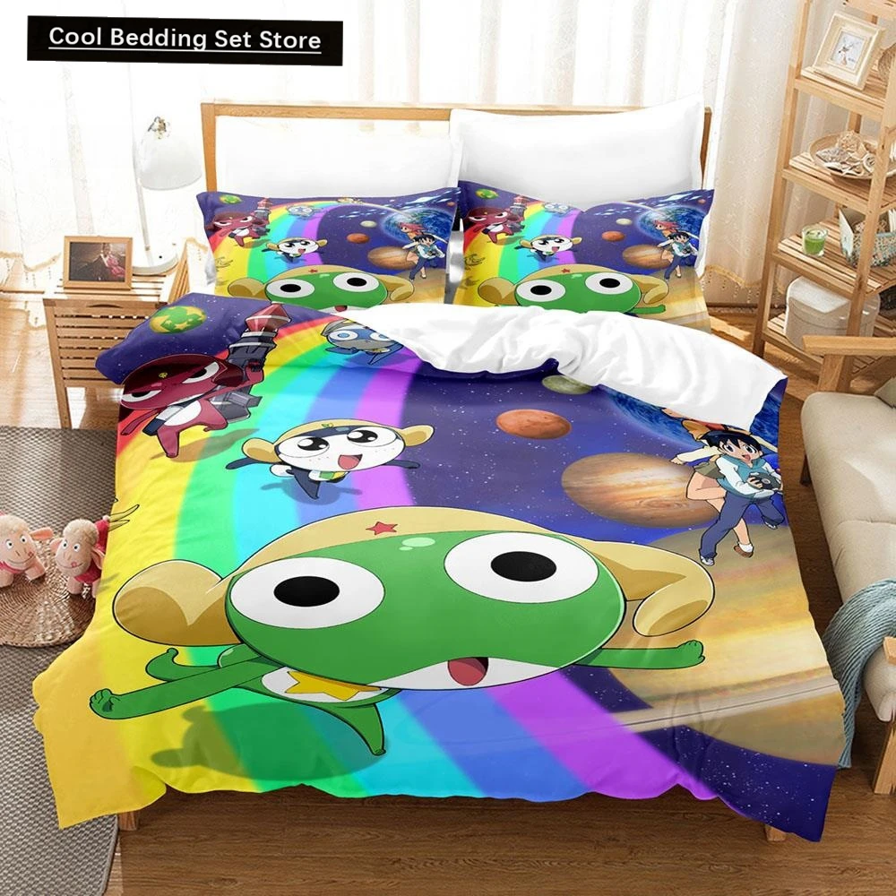 3D Kawaii cartoons Bed Sheet Keroro Frog Bedding Set Single Twin Full Queen King Size Bed Set Adult Kid Bedroom Duvet cover Sets