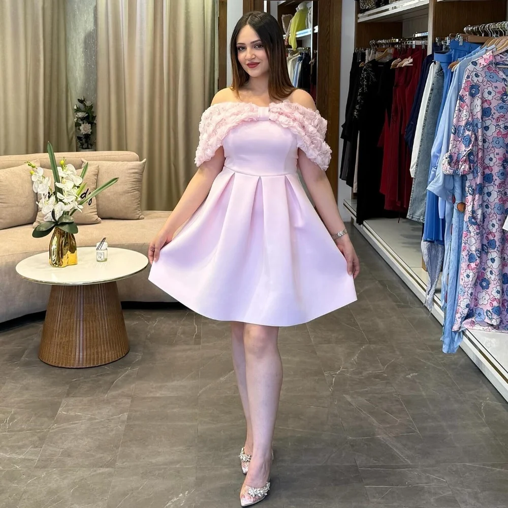 

Customized Matching Exquisite Flower Bow A-line Off-the-shoulder Knee Length Dresses Bespoke Occasion Dresses Chinese Style Sexy