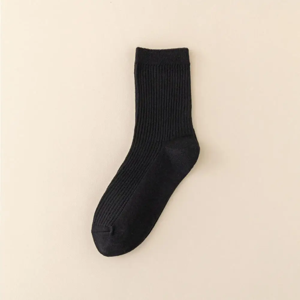 

5 Pairs Men Dress Socks Polyester Cotton Breathable Crew Ribbed Solid Color Socks For Casual Sport Socks