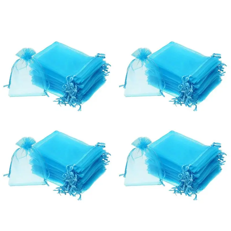 ABMS-200 piezas de bolsas de regalo de organza de 4 por 6 pulgadas, bolsas de joyería con cordón, bolsas de recuerdo de fiesta de boda (azul aguamarina)
