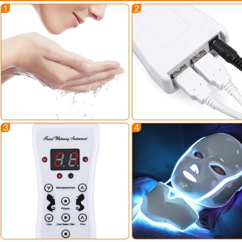 White Facial Beauty Mask 7 Colors Led Korean Photon Therapy Face Mask Machine Light Therapy Acne Mask Neck Beauty Led