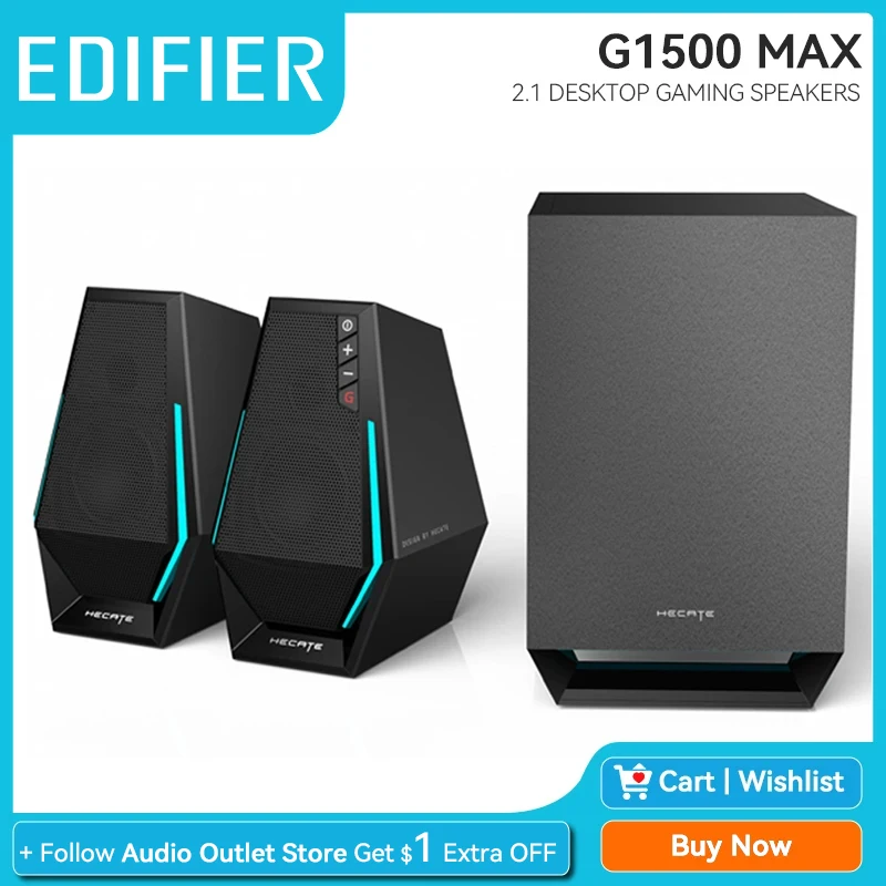 Edifier G1500 Max 2.1 Desktop Gaming Speakers with Subwoofer Bluetooth 5.3 SBC Codecs Aux USB Type-C Input RGB Lighting 60 RMS