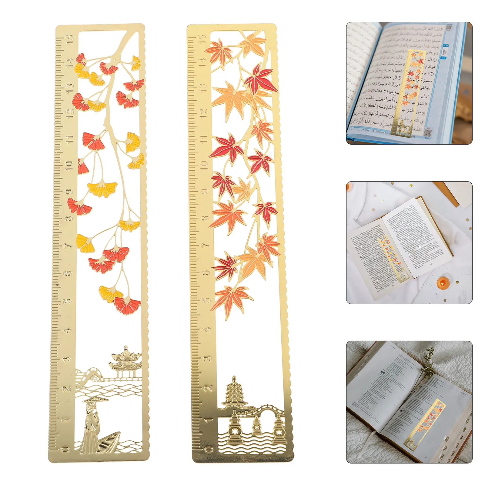 

2pcs Metal Ruler Bookmark Chinese Style Decorative Scale Book Marker Reading Classroom Gift Teacher Friends Lightweight