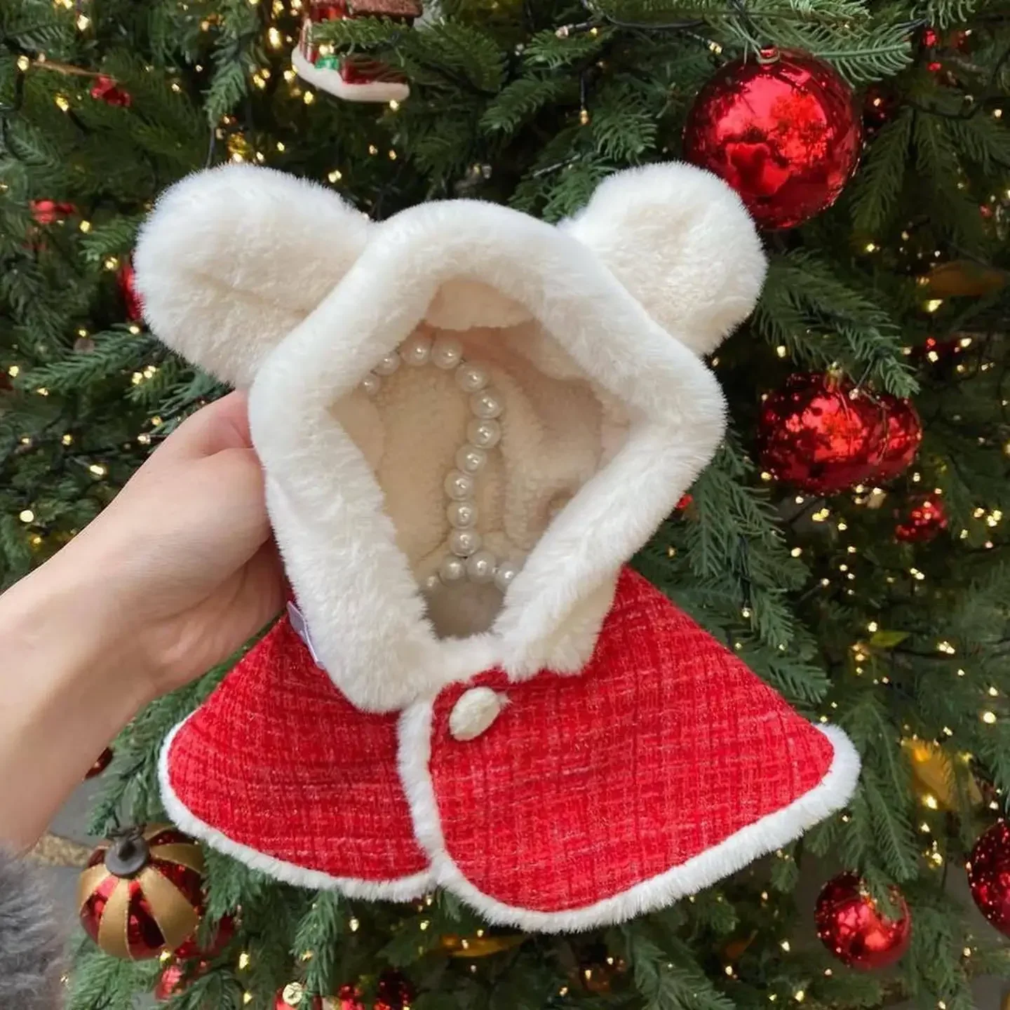 INS Christmas Pet Cloak Ears Hooded Bib Cape Warmth Maltese New Year Dog Party Clothes Pet Coat Fashion Dog Design Dog Clothes