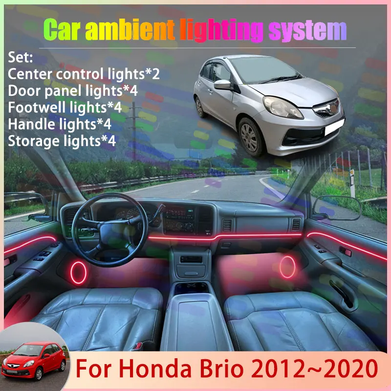 

Для Honda Brio MK1 DD1 DD2 2012 ~ 2020 2013 2014 2/18 в 1 автомобильный атмосферный светильник RGB абажур ансамбль стример атмосферный набор