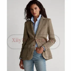 Chaqueta de espiga con cuello en V para mujer, abrigo informal de negocios, ropa de invierno, novedad de 2024