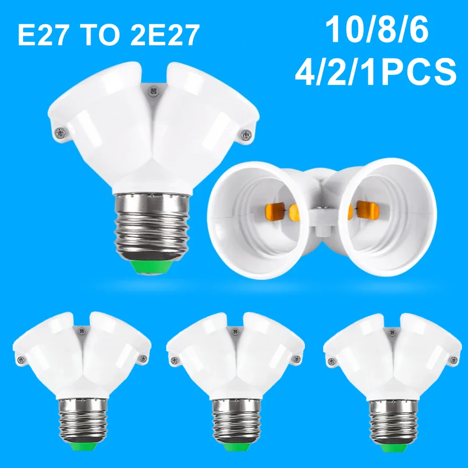 

10~1PCS Standard E27 Screw LED Base Light Lamp Bulb Socket E27 To 2-E27 Splitter Adapter Lamp Holder E27 Socket Bulb Holder
