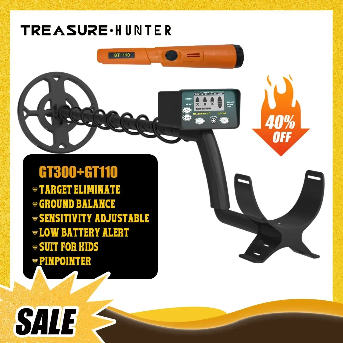 Treasure Hunter GT300 GT110 Pinpointer Gold Metal Detector Professional Underground Underwater Adjustable Waterproof Beginner