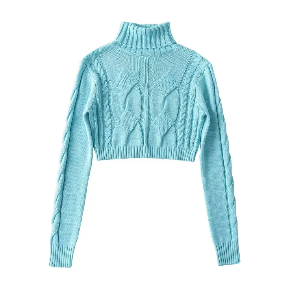 

Street Sle High Ne Knitted Sweater Loose Casual Long Sve ort Crop Top Women Autumn Winter Faion Thi Yarn Twist