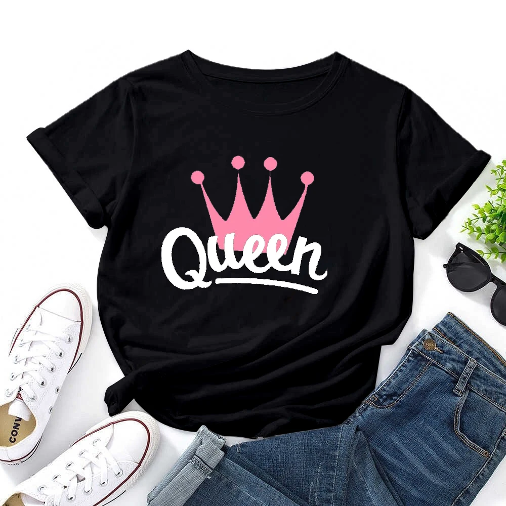 2023 new Queen Crown Print T Shirt Women Short Sleeve O Neck Loose Tshirt Summer Women Tee Shirt Tops Clothes Camisetas Mujer