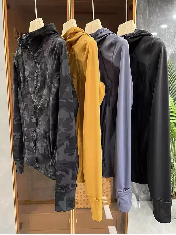 Lemon-Veste de sport à capuche avec fermeture éclair pour femme, manteau de yoga, haut de sport, sweats à capuche de course, trou pour le pouce, entraînement de gym