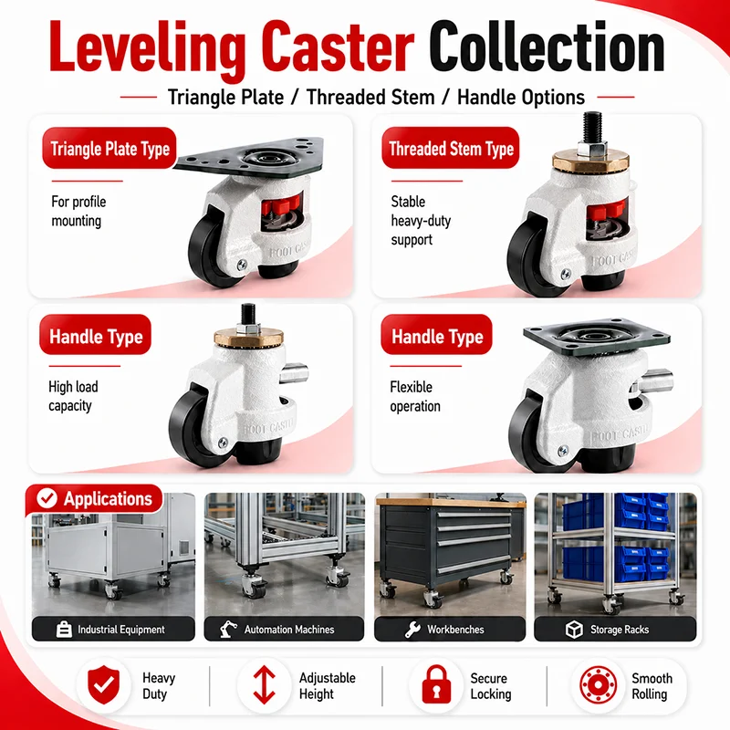 Swivel Casters with Rubber Wheels – Threaded Stem Type, Triangle Plate Type, Handle Type, Heavy Duty, Load Capacity 50KG-1000KG