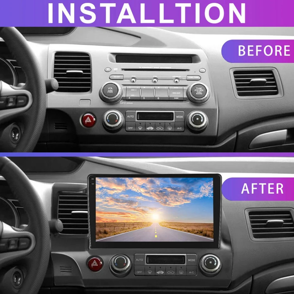 10'' For Honda Civic 2006-2011 Car Radio Stereo Wireless Apple Carplay Android 15 Auto GPS Camera Google Map Head Unit WIFI