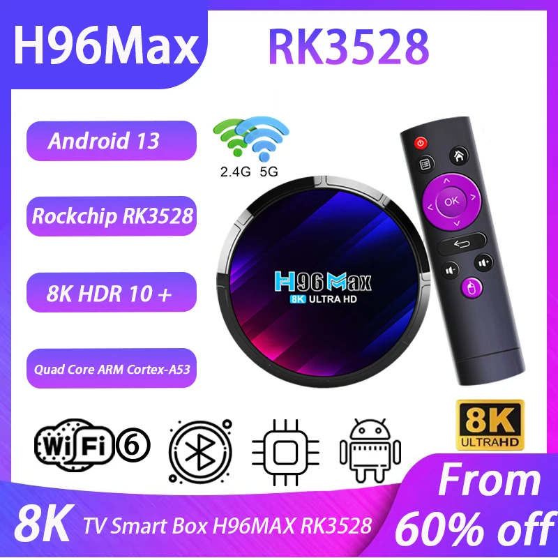 H96Max RK3528 Android 13 Rockchip RK3528 TV Box Quad Core 8K WIFI6 BT5.0 Lettore multimediale video 8K Ricevitore remoto Set Top TV Box