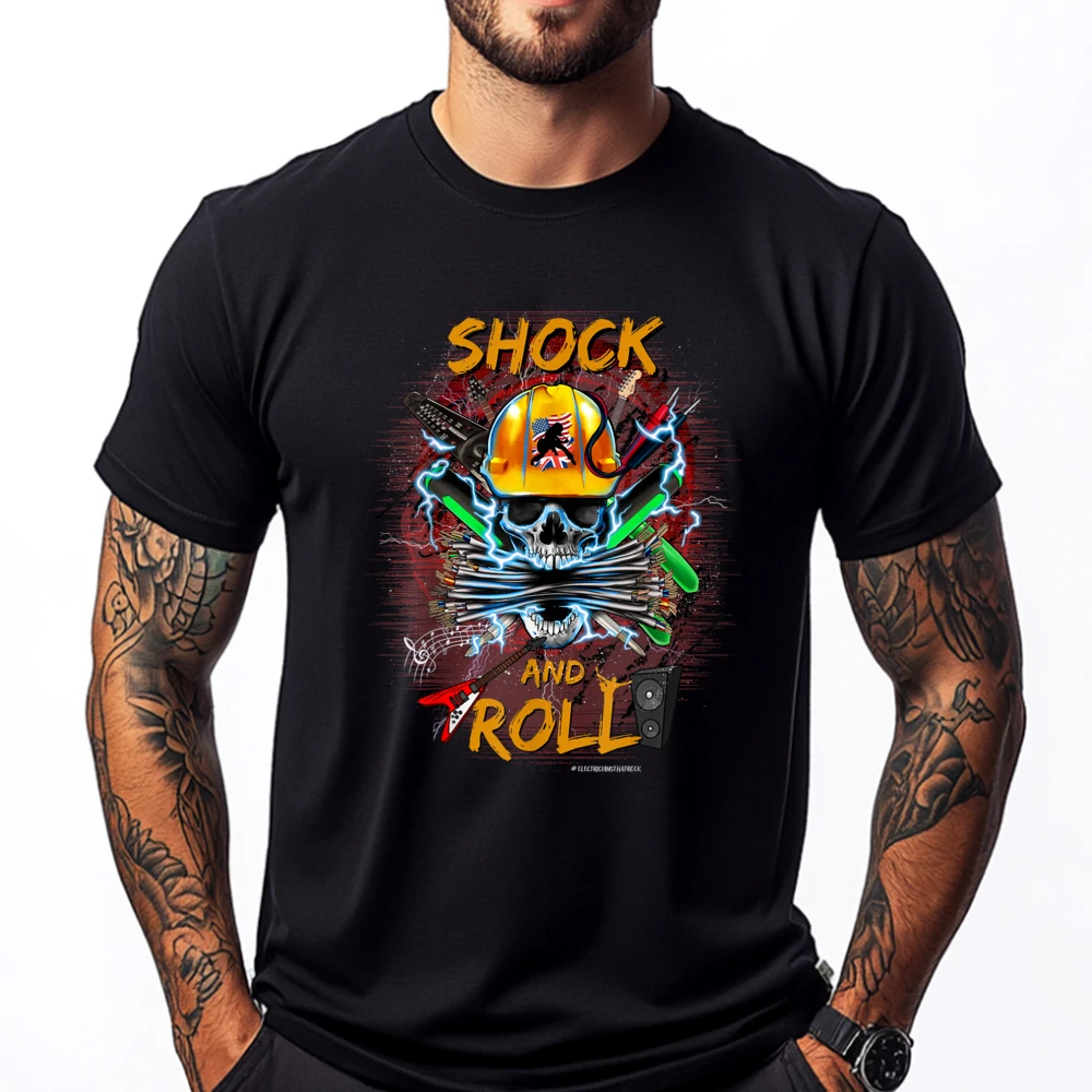 

Funny Rock And Roll Electrical Engineer Lineman Electrician Cream T Shirt Men's Clothes Tshirt Alphabet