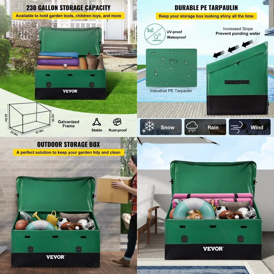 

VEVOR Outdoor Storage Box Patio Deck Box 230 Gallon PE Tarpaulin