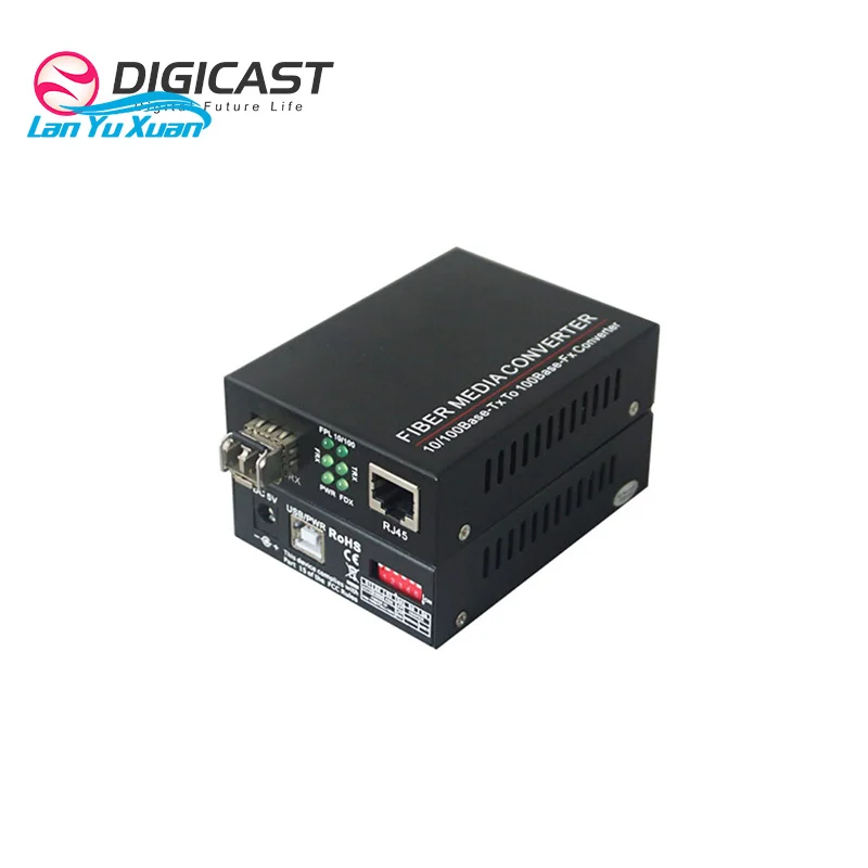 10 100M Media Converter Single Mode Dual Fiber 1310nm External Power Supply 25km RJ 45 Port
