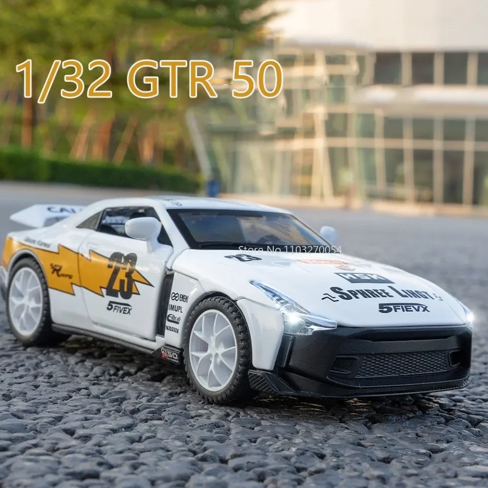 

1:32 сплав NISSIAN GT-R50 Lightning Track Edition, модели спортивных автомобилей, литые под давлением игрушки, звуковой свет, миниатюрные автомобили, подарок на день рождения для мальчиков