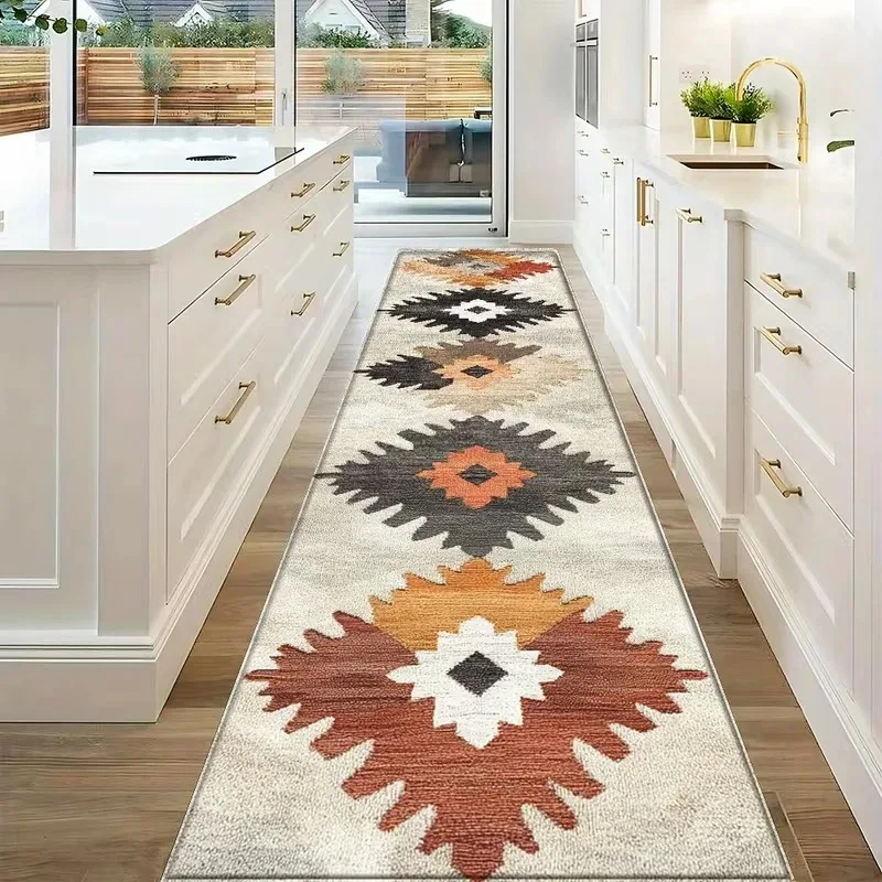 VIKAMA Bohemian Vintage Rectangular Rug Non-Slip Floor Mat for Bathroom Kitchen Corridor Bedroom Home Decor