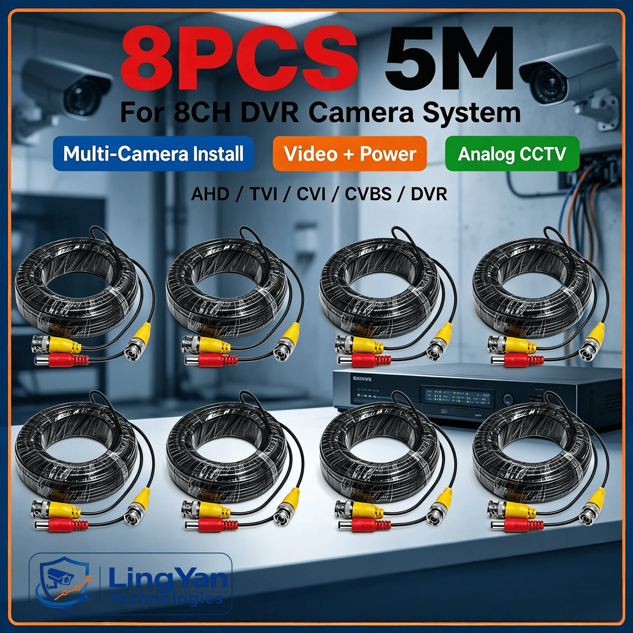 Coaxial Video Power All-in-One Wire 5M BNC DC CCTV Extension Kit 4PCS 8PCS 10PCS For Multi-format Analog DVR Cameras